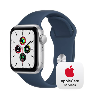 Apple Watch SE GPS 40mm,銀色鋁金屬錶殼搭配深邃藍色運動型錶帶